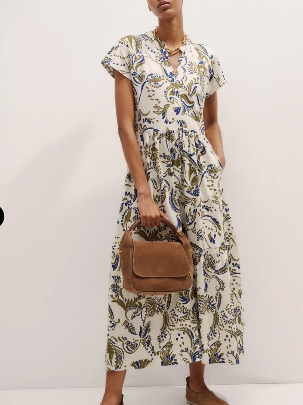 ME+EM Silhouette Print Tiered Maxi Dress US10